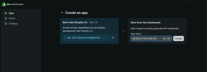 Shopify Create An App