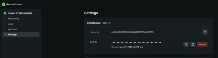 Shopify install client id and secret